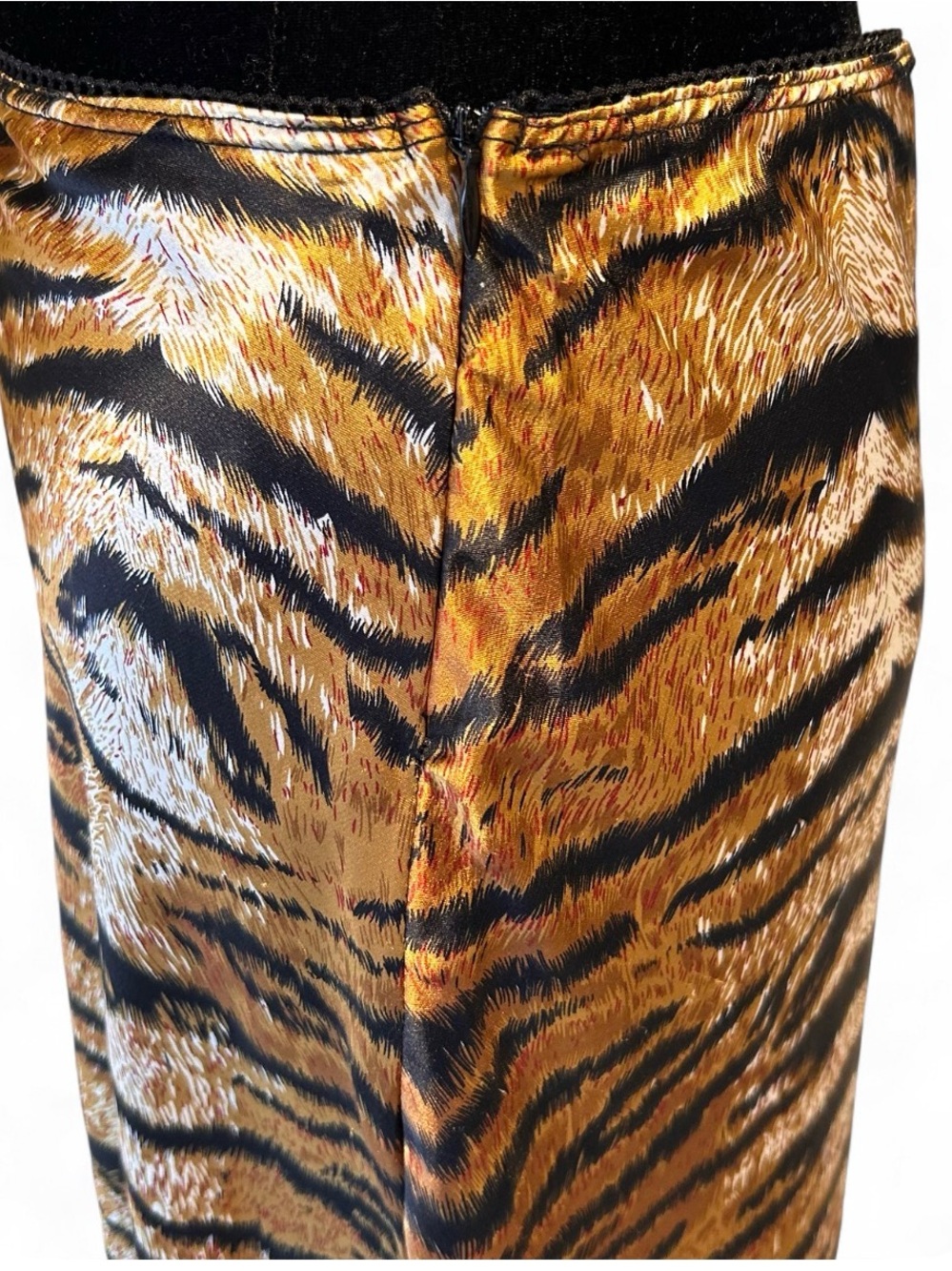 Haute Monde Tiger-Print Satin Midi Skirt M- Gold & Black W/Side Zipper & Elastic - Picture 4 of 7